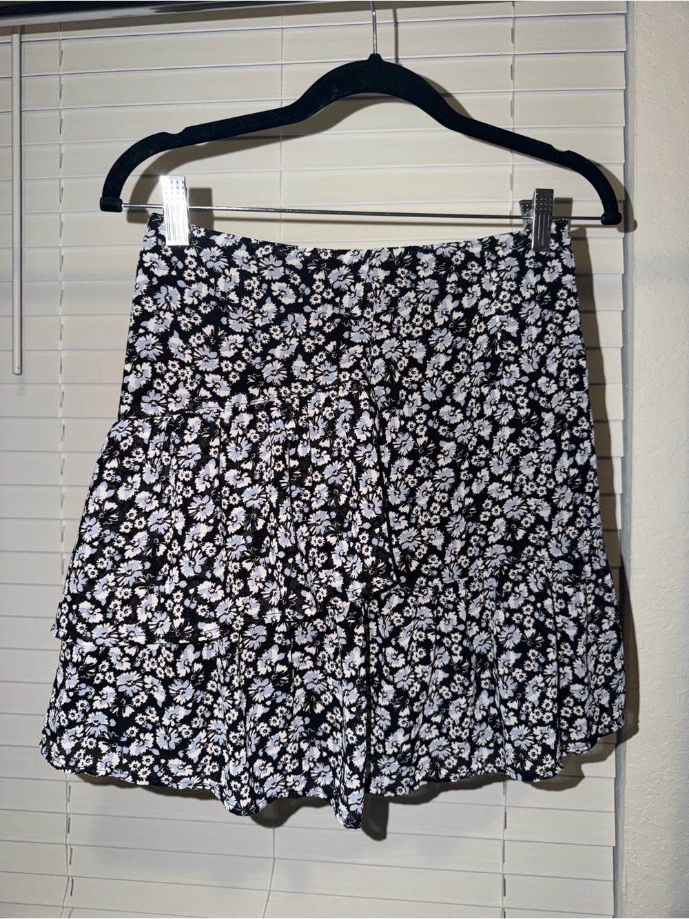Black and White Floral Tiered Mini Skirt